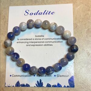 Bracelet-Natural Stone Sodalite Beaded stretchy Bracelet with card. Unisex 3/51